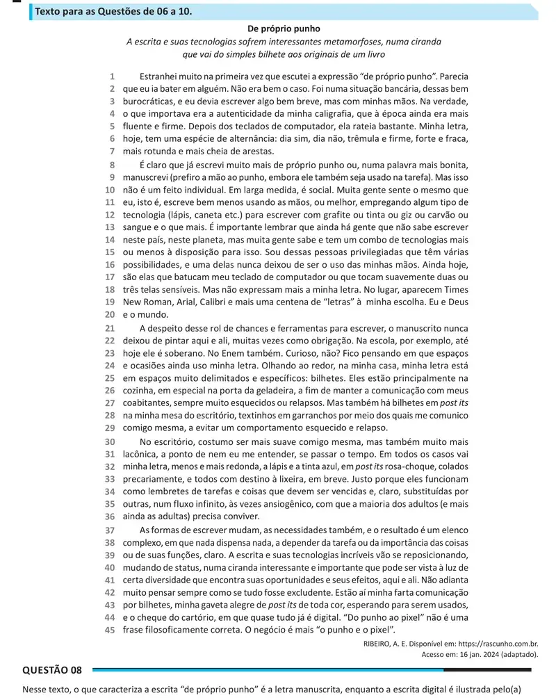 Enunciado da questão 8 do ENEM 2025