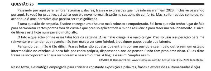 Enunciado da questão 25 do ENEM 2025