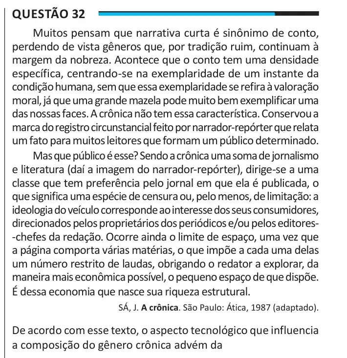 Enunciado da questão 32 do ENEM 2025