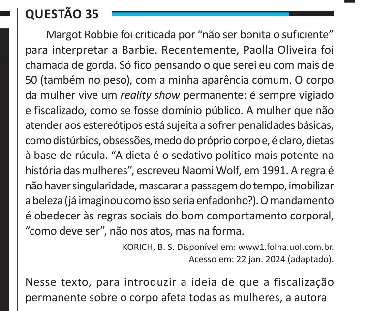 Enunciado da questão 35 do ENEM 2025