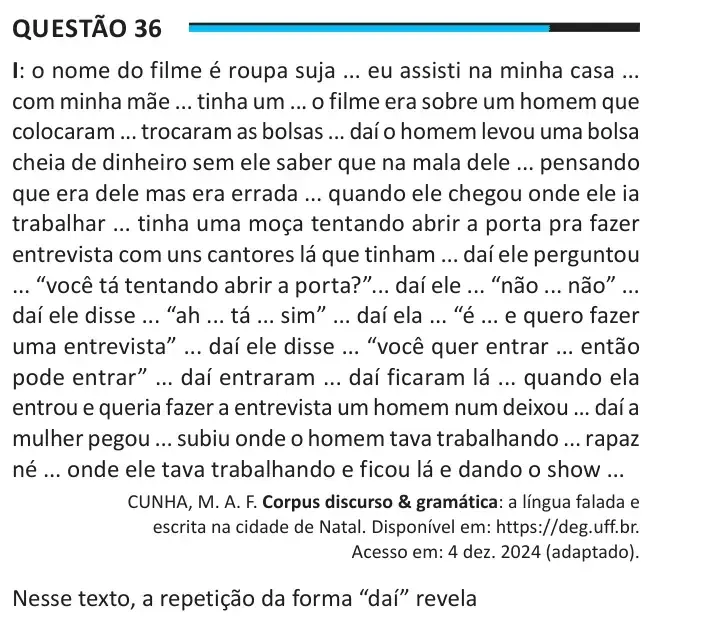 Enunciado da questão 36 do ENEM 2025