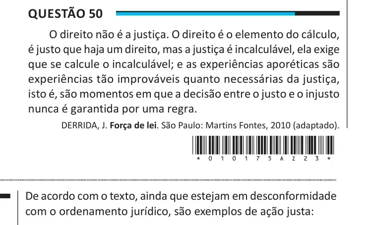 Enunciado da questão 50 do ENEM 2025