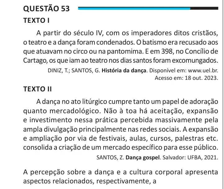 Enunciado da questão 53 do ENEM 2025