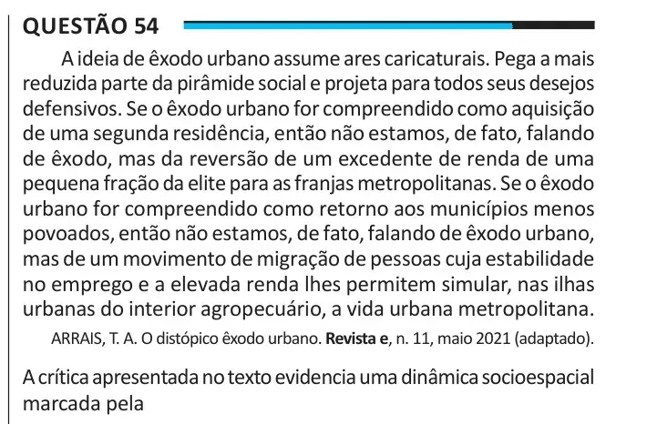 Enunciado da questão 54 do ENEM 2025