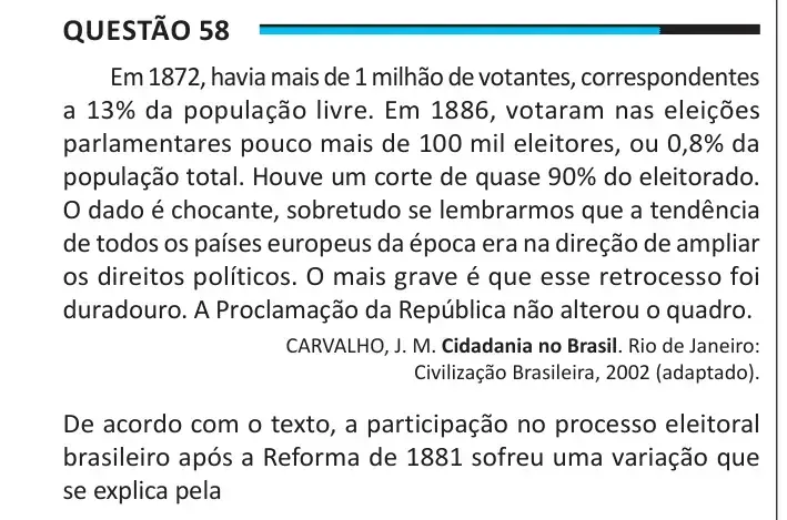 Enunciado da questão 58 do ENEM 2025