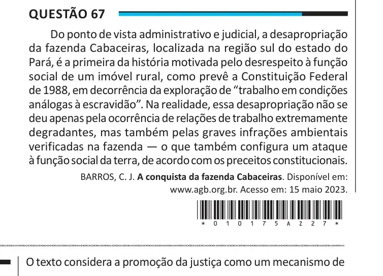 Enunciado da questão 67 do ENEM 2025