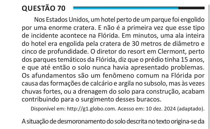 Enunciado da questão 70 do ENEM 2025