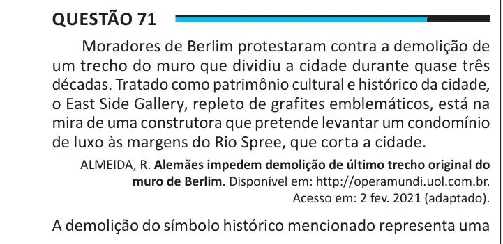 Enunciado da questão 71 do ENEM 2025
