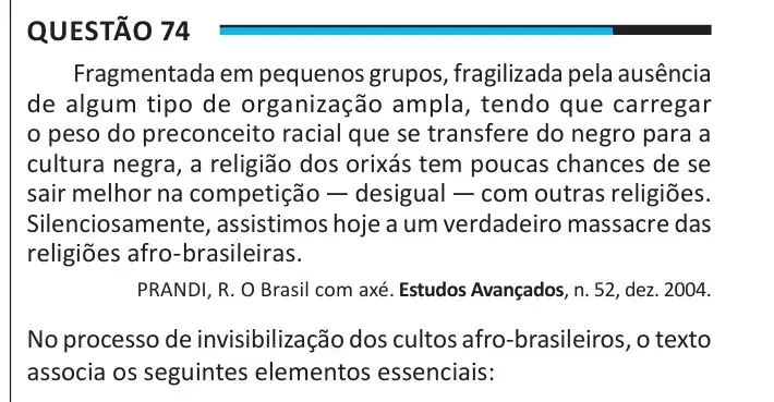 Enunciado da questão 74 do ENEM 2025