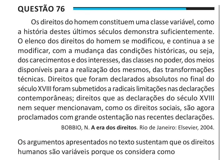 Enunciado da questão 76 do ENEM 2025
