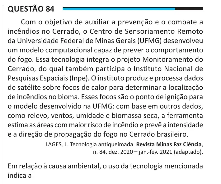 Enunciado da questão 84 do ENEM 2025