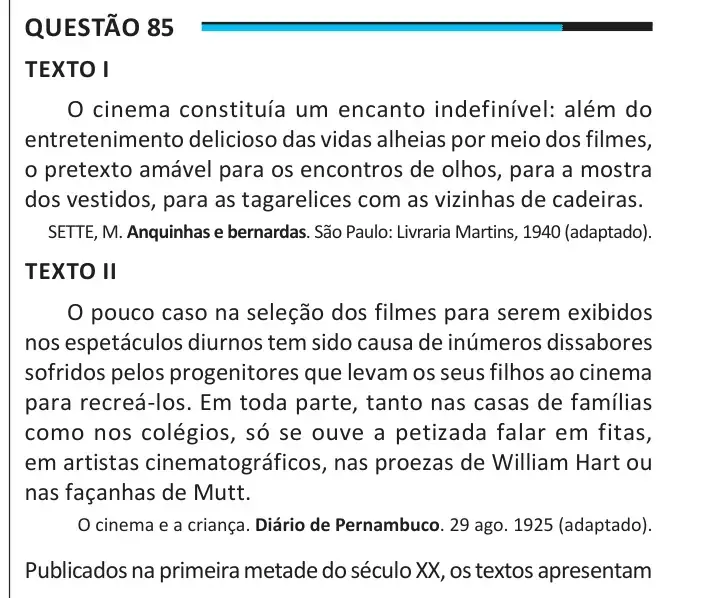 Enunciado da questão 85 do ENEM 2025