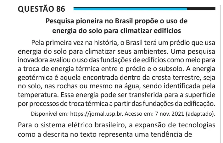 Enunciado da questão 86 do ENEM 2025