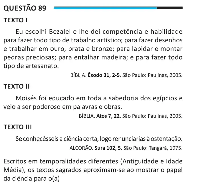 Enunciado da questão 89 do ENEM 2025