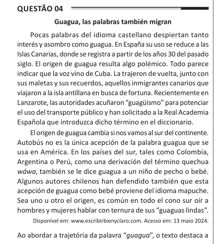 Enunciado da questão 4 do ENEM 2025 Dia 1