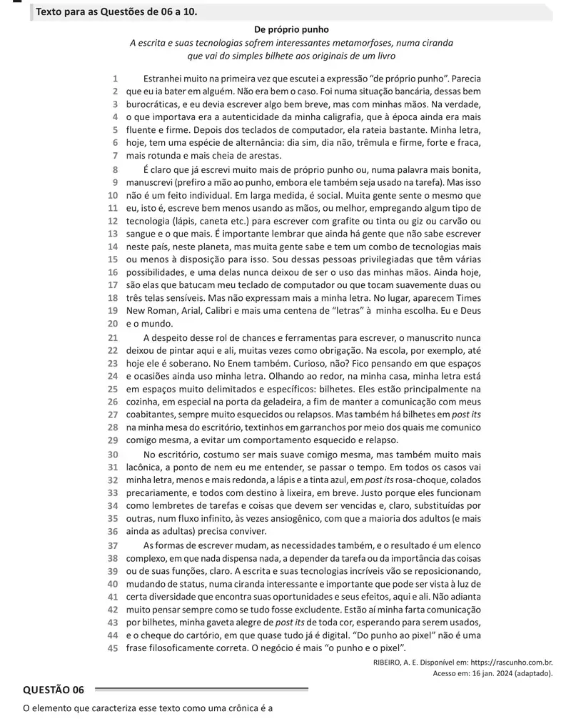 Enunciado da questão 6 do ENEM 2025 Dia 1