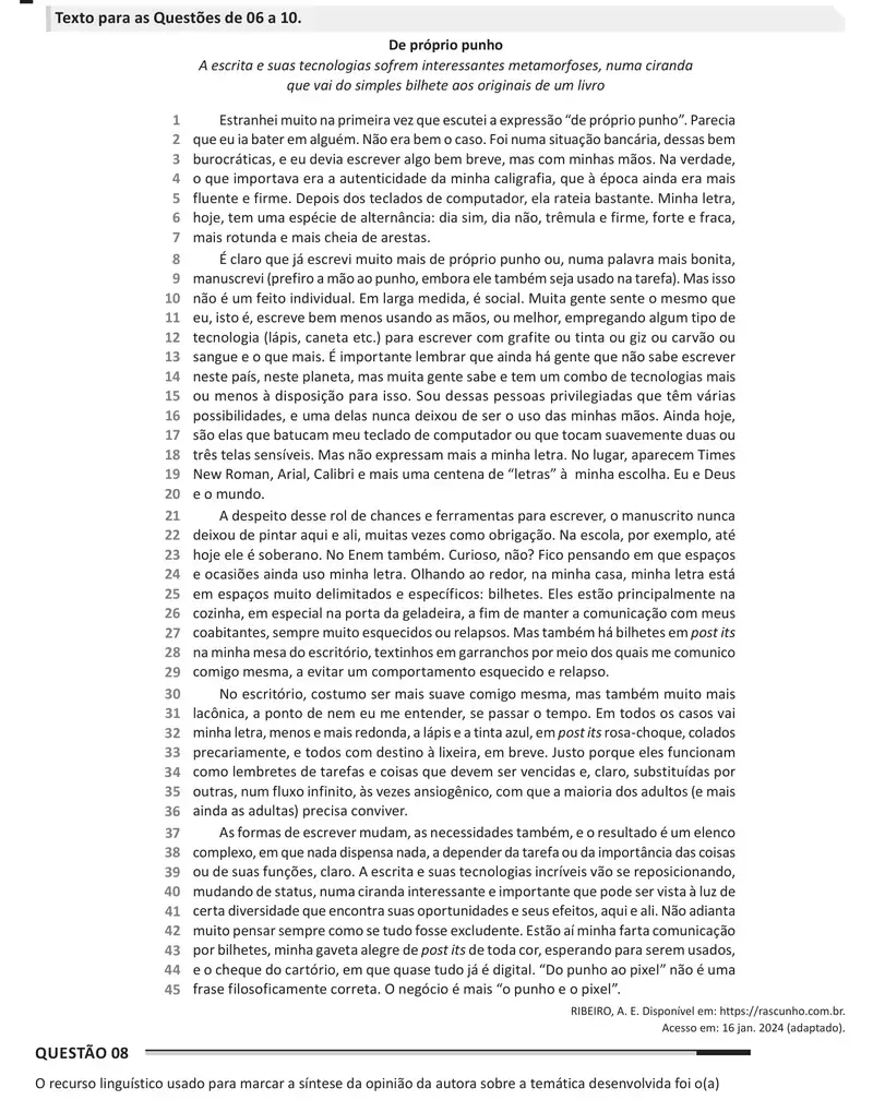 Enunciado da questão 8 do ENEM 2025 Dia 1
