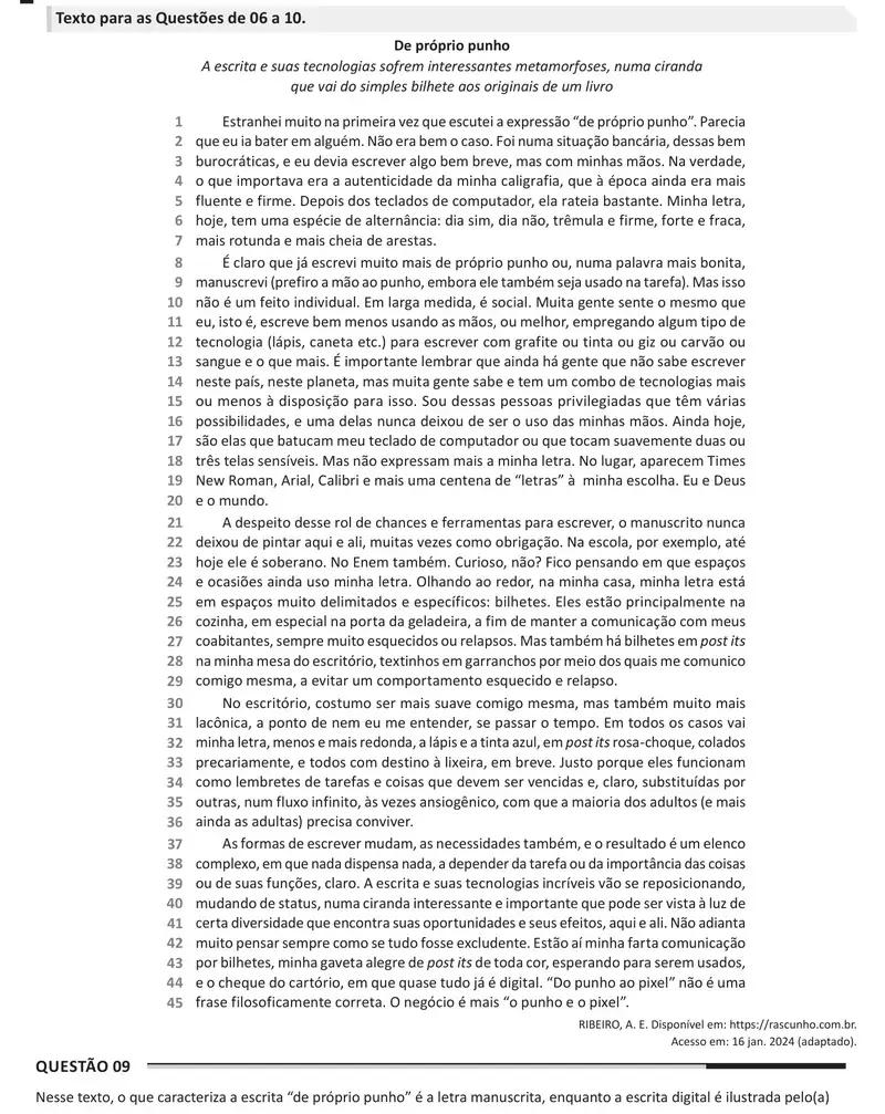 Enunciado da questão 9 do ENEM 2025 Dia 1