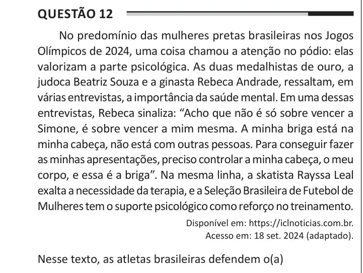 Enunciado da questão 12 do ENEM 2025 Dia 1