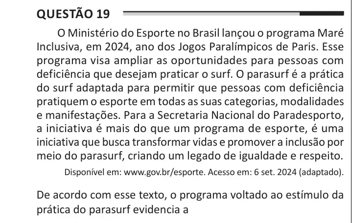 Enunciado da questão 19 do ENEM 2025 Dia 1