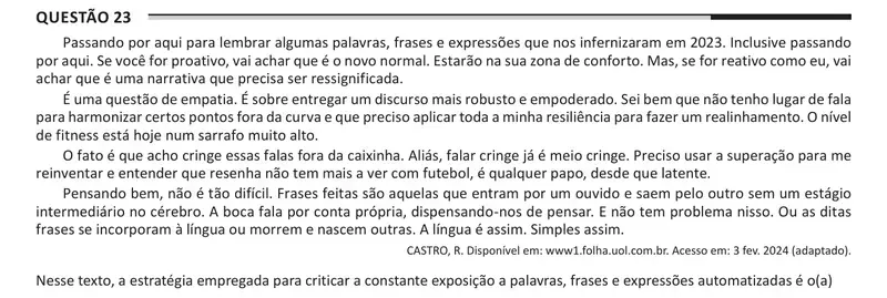 Enunciado da questão 23 do ENEM 2025 Dia 1