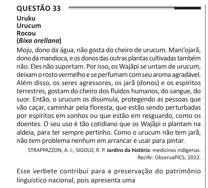 Enunciado da questão 33 do ENEM 2025 Dia 1
