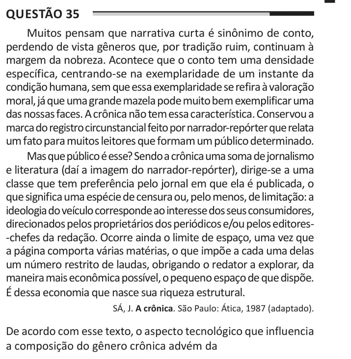 Enunciado da questão 35 do ENEM 2025 Dia 1