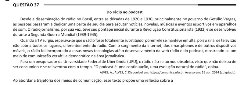 Enunciado da questão 37 do ENEM 2025 Dia 1