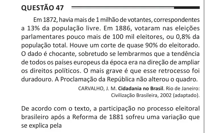 Enunciado da questão 47 do ENEM 2025 Dia 1