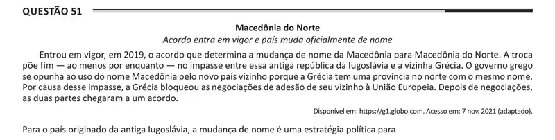 Enunciado da questão 51 do ENEM 2025 Dia 1