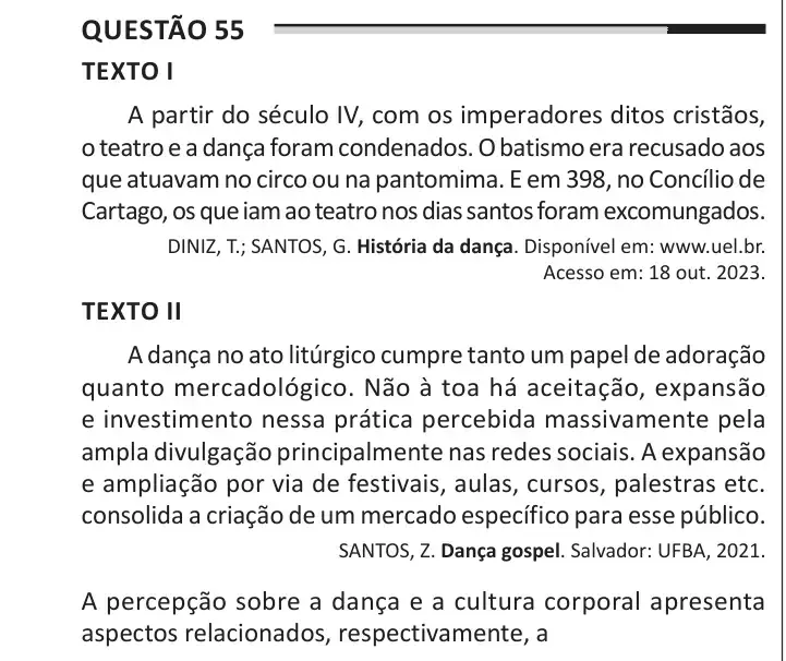 Enunciado da questão 55 do ENEM 2025 Dia 1