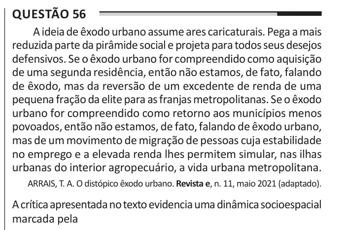 Enunciado da questão 56 do ENEM 2025 Dia 1