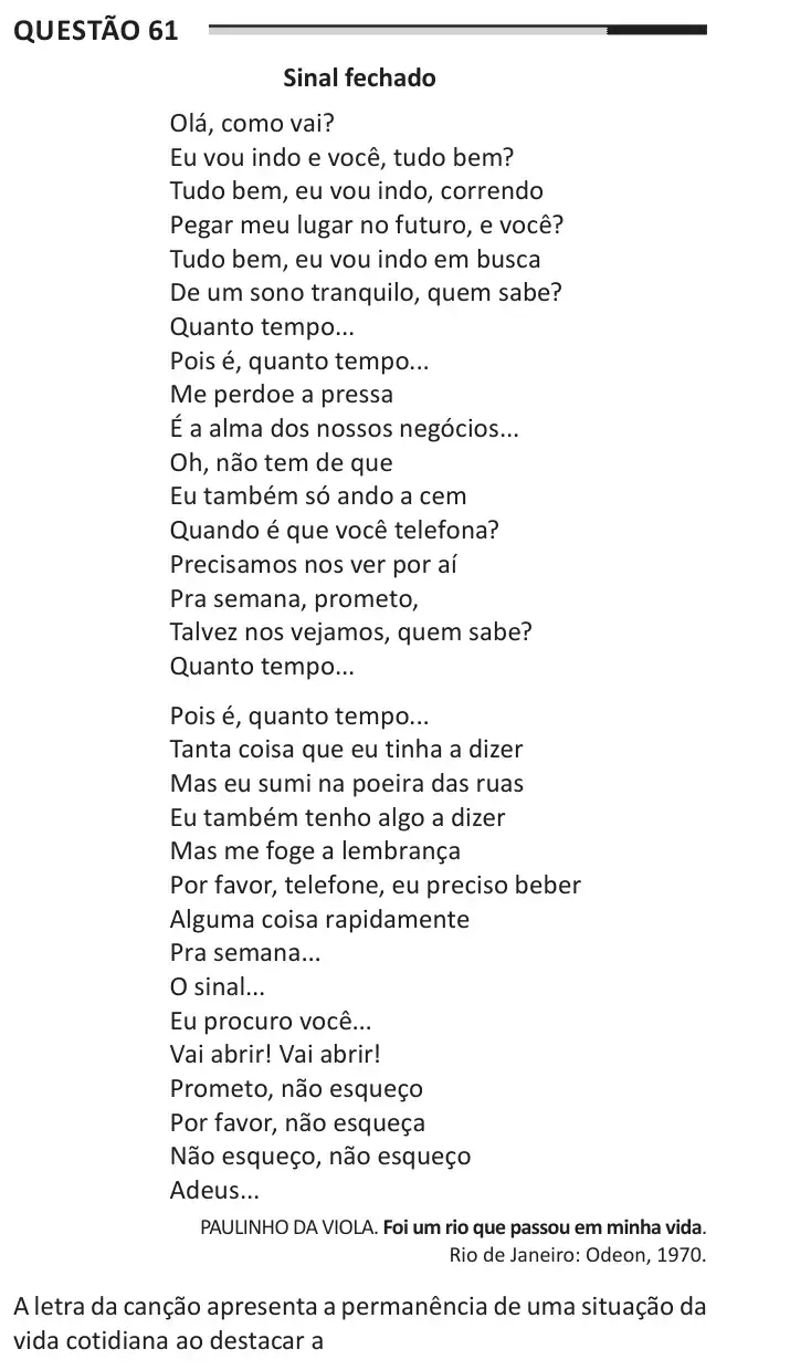 Enunciado da questão 61 do ENEM 2025 Dia 1