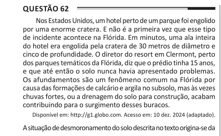 Enunciado da questão 62 do ENEM 2025 Dia 1
