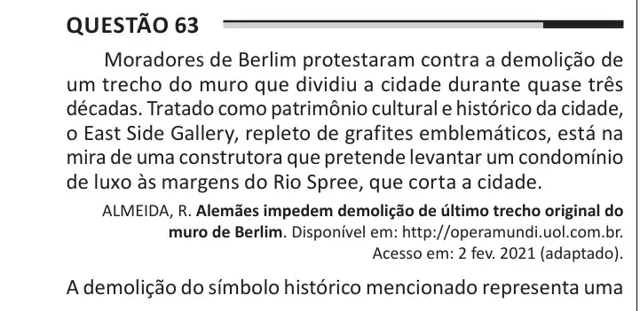 Enunciado da questão 63 do ENEM 2025 Dia 1