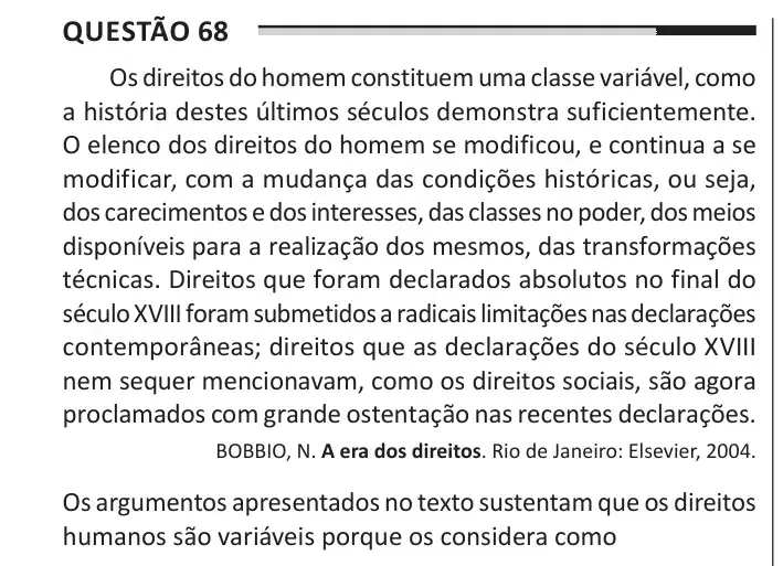 Enunciado da questão 68 do ENEM 2025 Dia 1