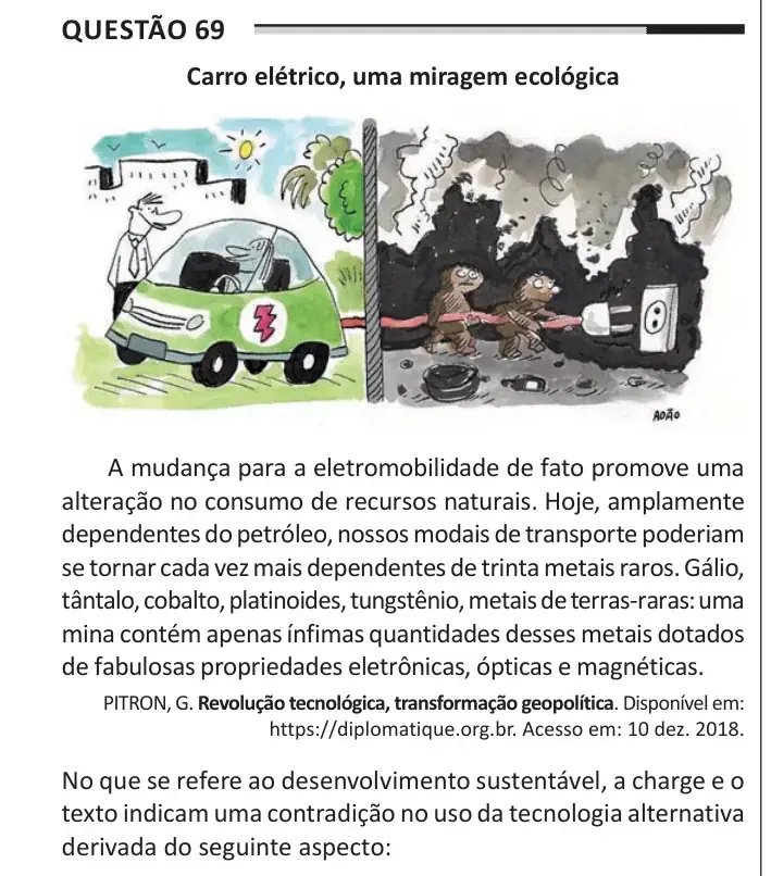 Enunciado da questão 69 do ENEM 2025 Dia 1