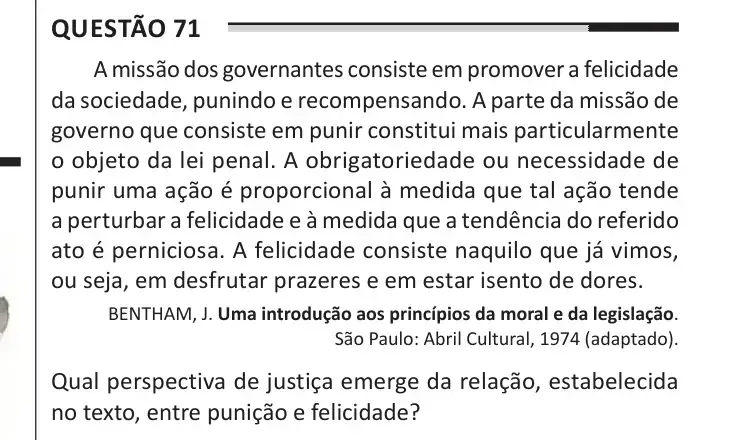 Enunciado da questão 71 do ENEM 2025 Dia 1