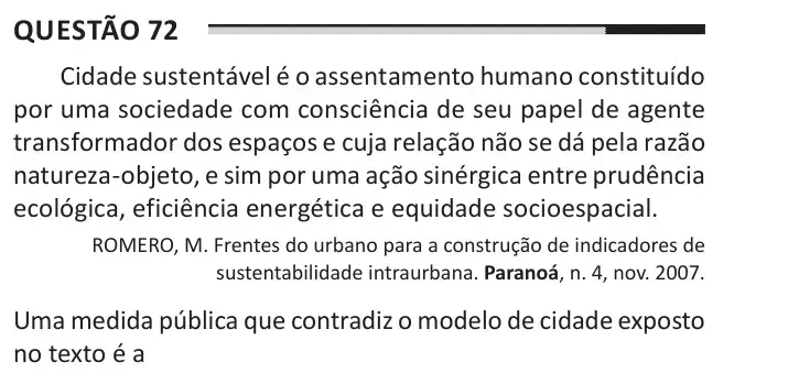 Enunciado da questão 72 do ENEM 2025 Dia 1