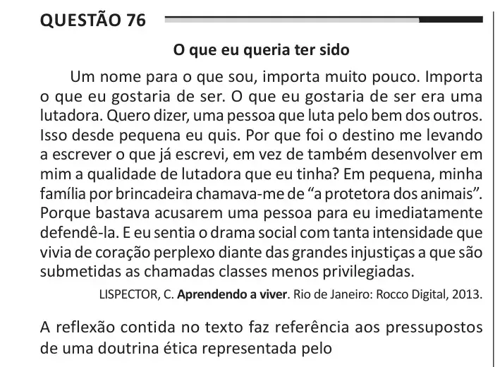 Enunciado da questão 76 do ENEM 2025 Dia 1