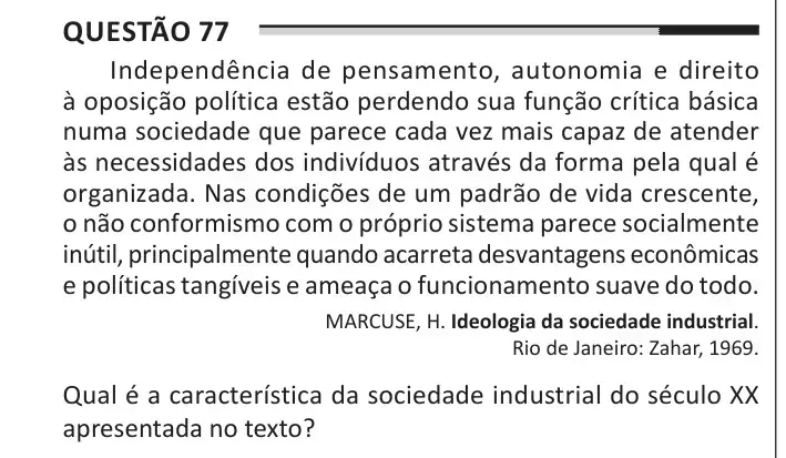 Enunciado da questão 77 do ENEM 2025 Dia 1