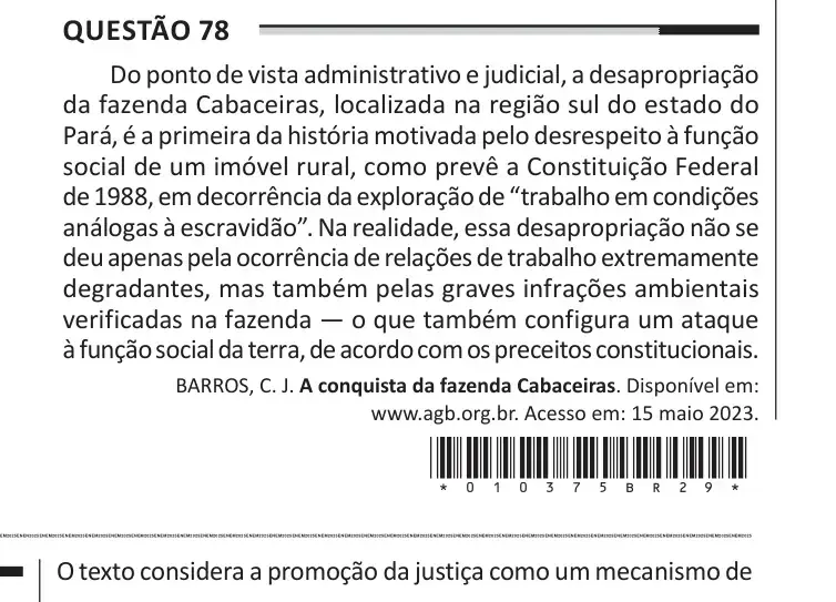 Enunciado da questão 78 do ENEM 2025 Dia 1