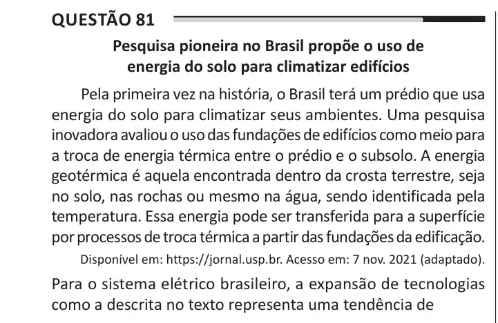 Enunciado da questão 81 do ENEM 2025 Dia 1