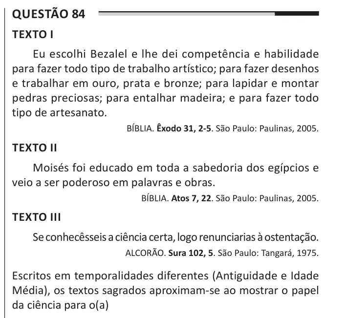 Enunciado da questão 84 do ENEM 2025 Dia 1