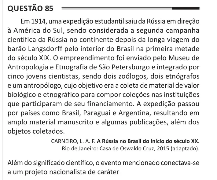 Enunciado da questão 85 do ENEM 2025 Dia 1