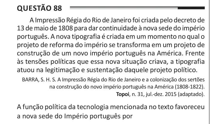 Enunciado da questão 88 do ENEM 2025 Dia 1