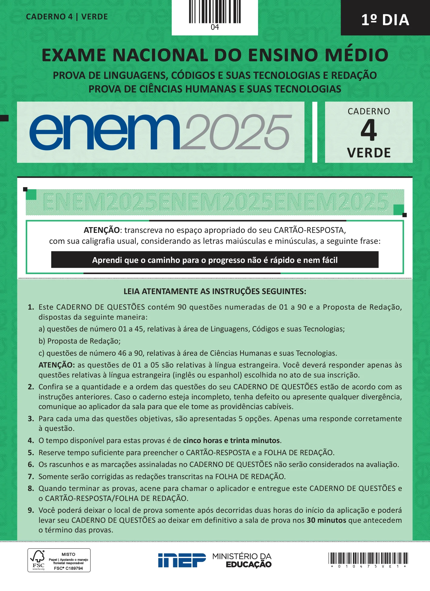 ENEM 2025 Dia 1 Caderno Verde