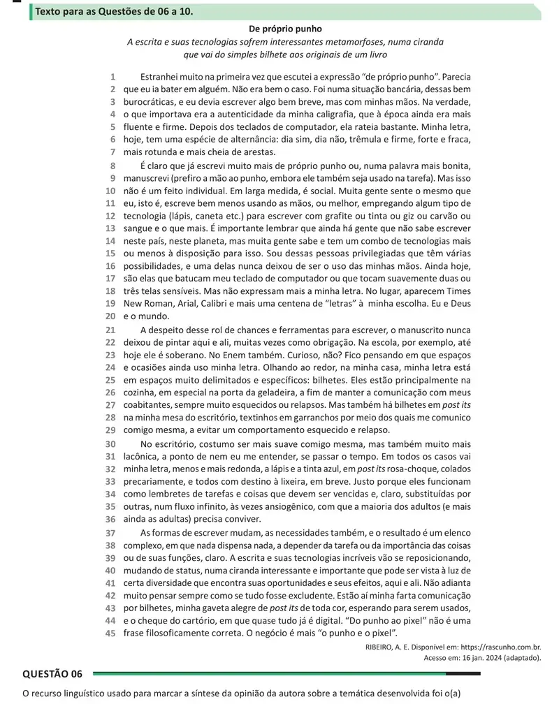 Enunciado da questão 6 do ENEM 2025 Dia 1