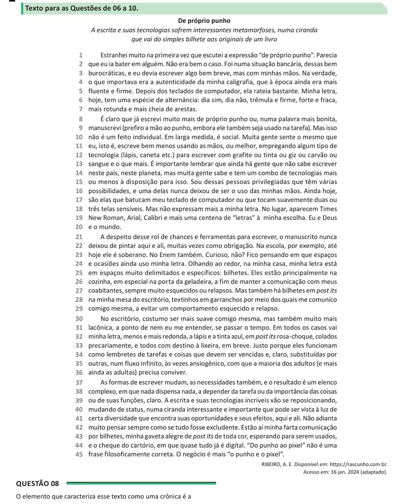 Enunciado da questão 8 do ENEM 2025 Dia 1