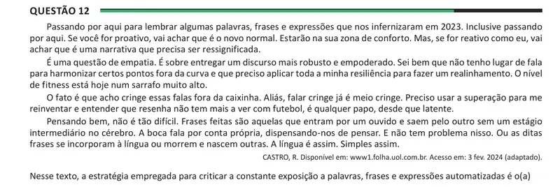 Enunciado da questão 12 do ENEM 2025 Dia 1